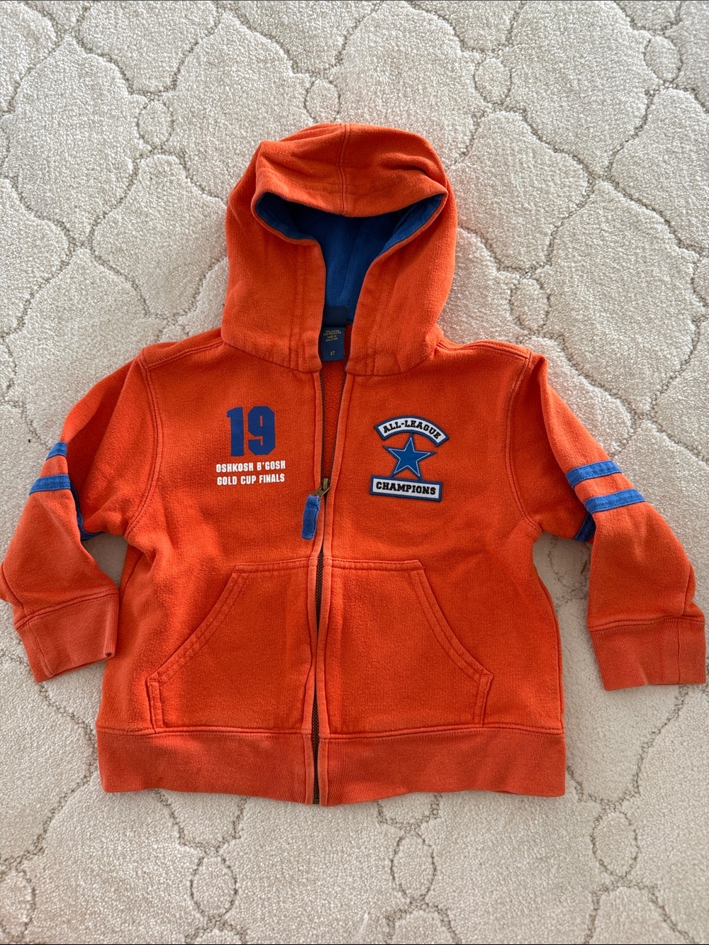 OshKosh B'gosh Orange Hooded Zip-Up Sweatshirt with Blue Accents